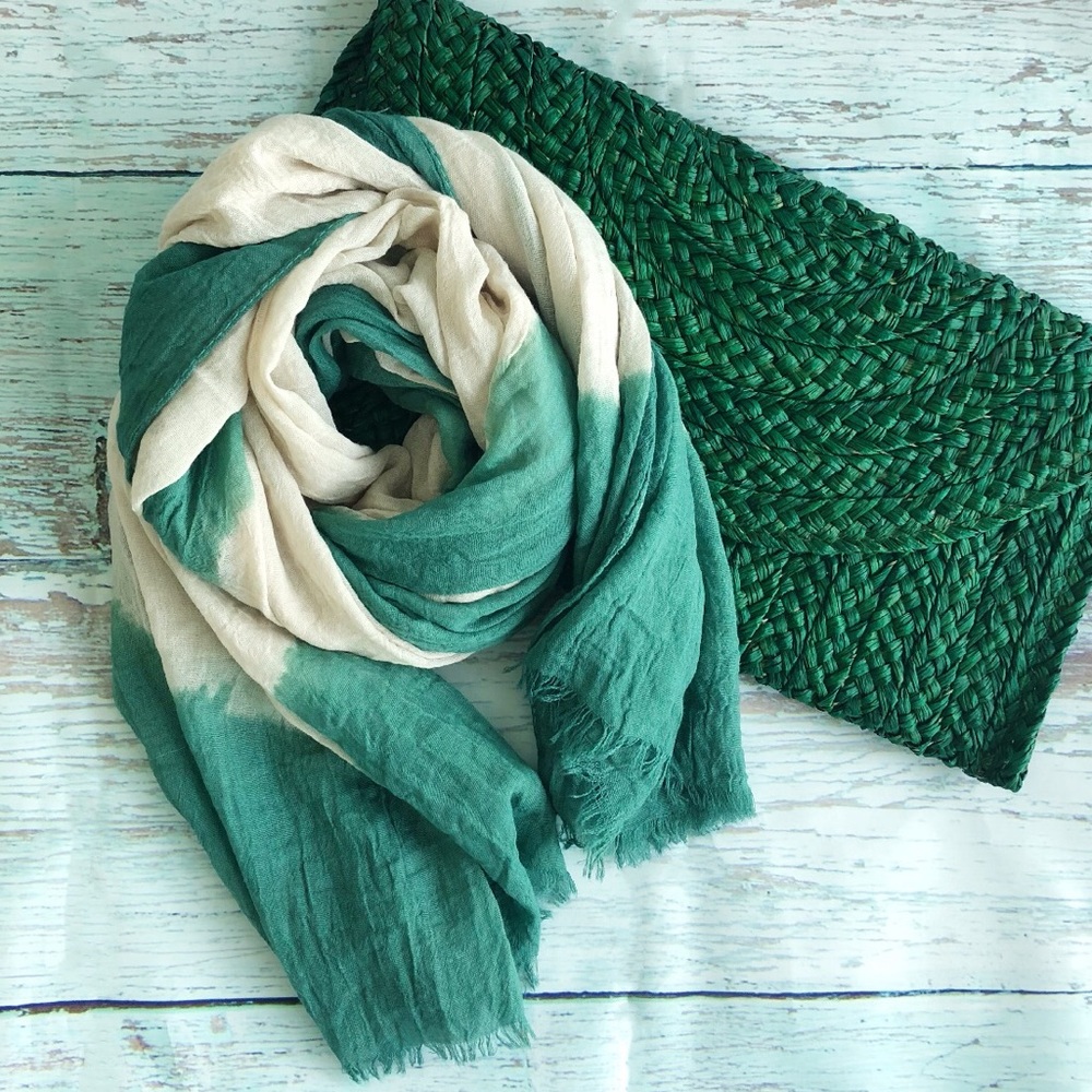 Green Ombre Oblong Scarf with Fringe